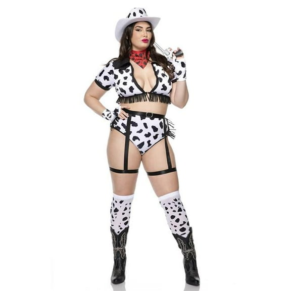 Sky Hosiery 71150Q-1X-2X Womens Dalmatian Cow Girl Costume, White & Black - 1X & 2X - 7 Piece