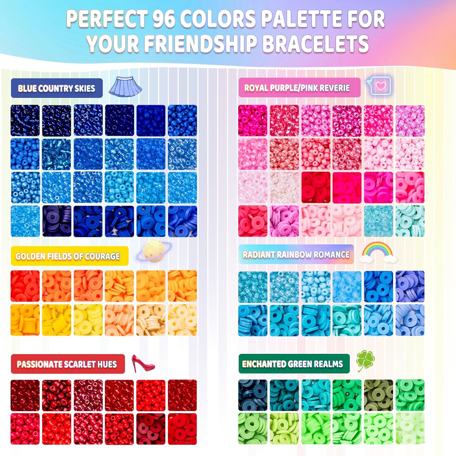 Friendship Bracelet Kit 6 Boxes, Bracelet Making Kits with 48 Colors Clay Beads, 48 Colors Glass Seed Beads and 4 Styles Letter Beads (A-Z) with Charms for Bracelet Making Gift