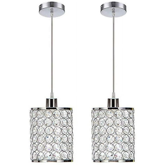 FETCOI 2 Pack Modern Chrome Crystal Pendant Lighting, Adjustable Ceiling Light for Kitchen Dinning Room Bedroom