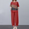 thumbnail image 2 of WTOBBY Women's Summer Fashion Two Piece Set Half Sleeve Printed Tops with Elastic Waist Nine Piece Pants Outfit Casual and Comfortable for Daily Wear ,Wine S, 2 of 7