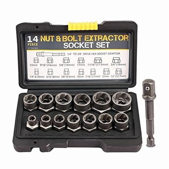 14 Pcs Lug 3/8Inch Drive Impact Bolt Nut Extractor Set, Remover Kit 1/4Inch-3/4Inch Twist Socket Tool Set