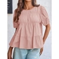 thumbnail image 2 of Summer Women Puffed Sleeve Tunic with A Waistband Casual T Shirt Loose Shirt, 2 of 4