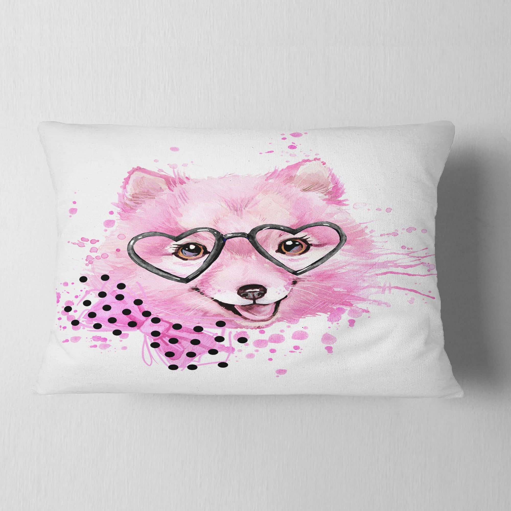 Designart Pink Dog with Heart Glasses - Contemporary Animal Throw Pillow - 12x20