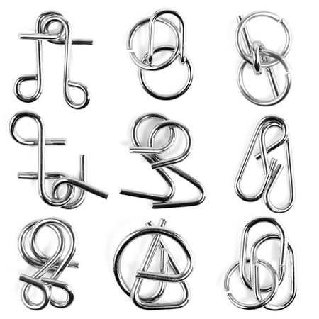 9Pcs Metal Wire Puzzles Brain Teaser Classical Intellectual Toy(Hard