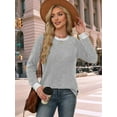 thumbnail image 4 of Long Sleeve Shirts for Women Sweaters Fall Outfits Color Block Winter Clothing Dressy Casual Soft Grey M, 4 of 7