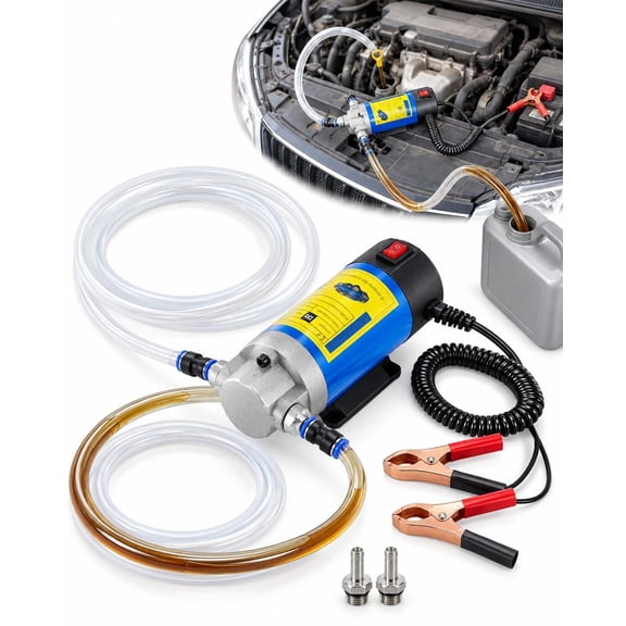 12V Oil Extractor Pump, 100W Electric Oil Change Pump with Battery Clip & 3 Hoses – for Engine, Gear, Transmission, Hydraulic Fluid, Car, Boat & Mower