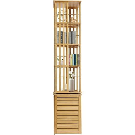 6 Tier Corner Bamboo Book Shelf,360° Rotating Storage Display Rack,Free Standing Shelves,Corner Display Shelf for Home Office,14.5 * 14.5 * 87.4in (Primary Color)