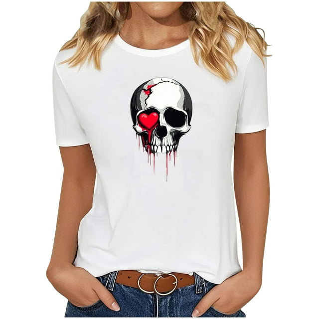 purcolt T-Shirts d'Halloween pour Femmes, T-Shirts Graphiques Amusants d'Été Col Rond Manches Courtes Blouses de Fête Cadeau