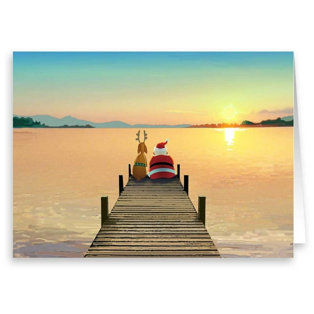 Stonehouse Collection Dock Sunset Christmas Card - 18 Boxed Cards and Envelopes -USA Made (Standard)