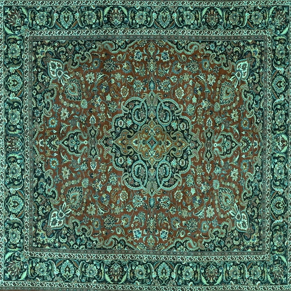 Ahgly Company Indoor Square Persian Turquoise Blue Traditional Area Rugs, 6' Square