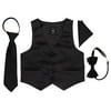 Kids Tuxedo Vest Set with Matching Bow Tie Neck Tie and Pocket Hanky
