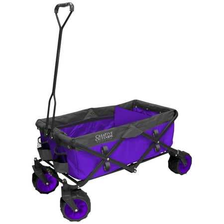 Creative Outdoor Collapsible Folding Wagon Cart For Kids And Pets | All Terrain | Beach Park Garden Sports & Camping | Purple & (Best Beach Wagon Reviews)