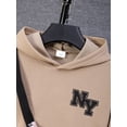 thumbnail image 6 of Mikrdoo Big Boys Fall Winter Outfits Letter Print Casual Pullover Hoodies Fashion Full Print Pants With A Satchel 3Pcs Clothes Set (7-15Y,Khaki), 6 of 9