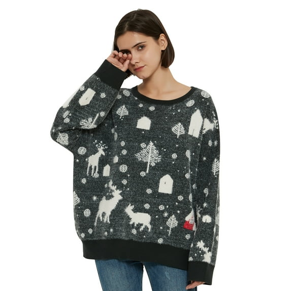 MERRYLIFE Women Christmas Knit Sweater Long Sleeve Sweater Crewneck Cardigan Loose fit Pullover Ugly Christmas Sweater Xmas Pullover Sweater (US 12-18)