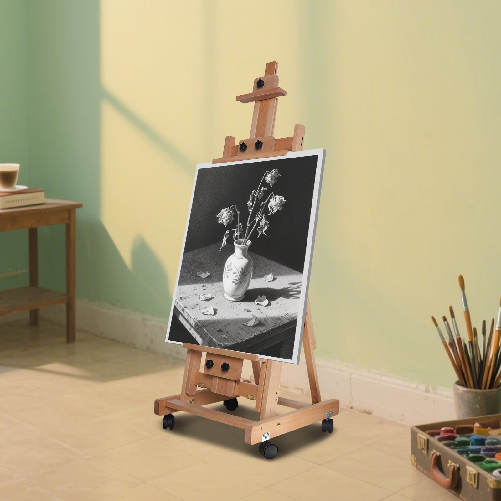 Extra Large Studio H-Frame Easel Adjustable Solid Beech Wood Artist Easel Movabl