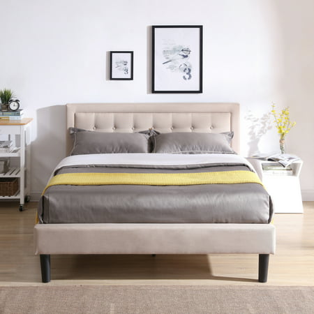 Modern Sleep Mornington Upholstered Platform Bed | Headboard and Metal Frame with Wood Slat Support | Linen, Multiple