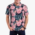 thumbnail image 3 of Balery Rose Flowers Printed Men’s Short Sleeve Polo Shirt, Midweight Men's Shirt,Golf Polo shirts -Large, 3 of 9