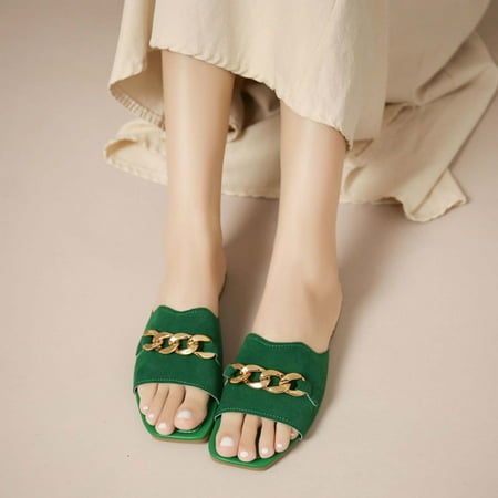 

Slippers for Women Gnobogi Women s Summer Fashion Casual Metal Decoration Slippers Flat Bottom Solid Color Slippers