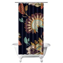 Classic Paisley Bohemian Curtain 36x72 Inches, Quick-Dry Polyester with Hooks, Vintage Floral Artistic Design for Bathrooms