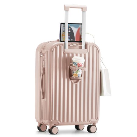 20" Carry-On Hard Shell Luggage – Airline Approved Suitcase with Cup Holder, Built-in USB Port, TSA Lock, Spinner Wheels, Business & Travel Use