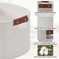 thumbnail image 3 of Woven Cotton Rope Storage Basket,Decorative Woven Basket,Decorative Baskets with Detachable Leather Handles for Closet Storage,Woven Baskets For Toy,Blanket, Book Storage(White 1PCS), 3 of 7