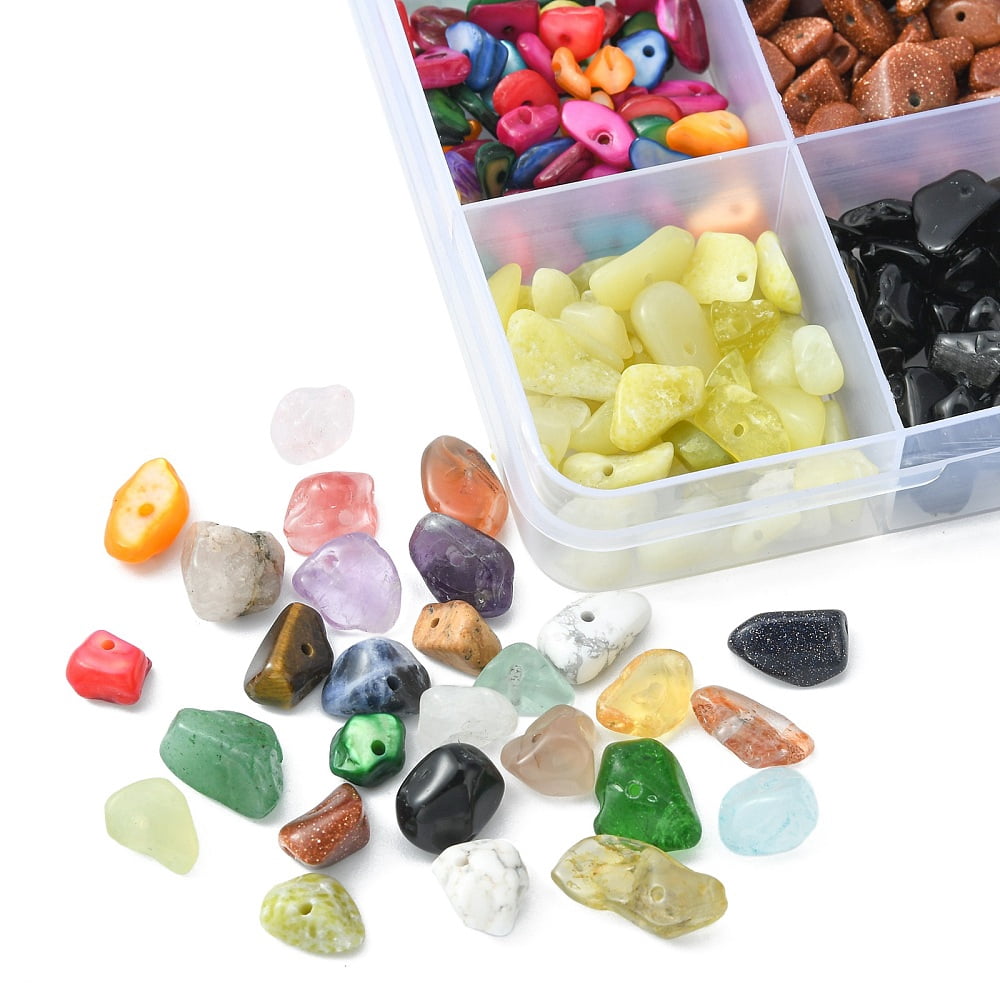 DIY Stretch Bracelet Making Kit Including Natural & Synthetic Mixed Gemstone & Natural Shell & Glass Chip Beads Elastic Thread Tweezers Beads: 3~5x7~13x2~4mm Hole: 0.4mm 240g/set