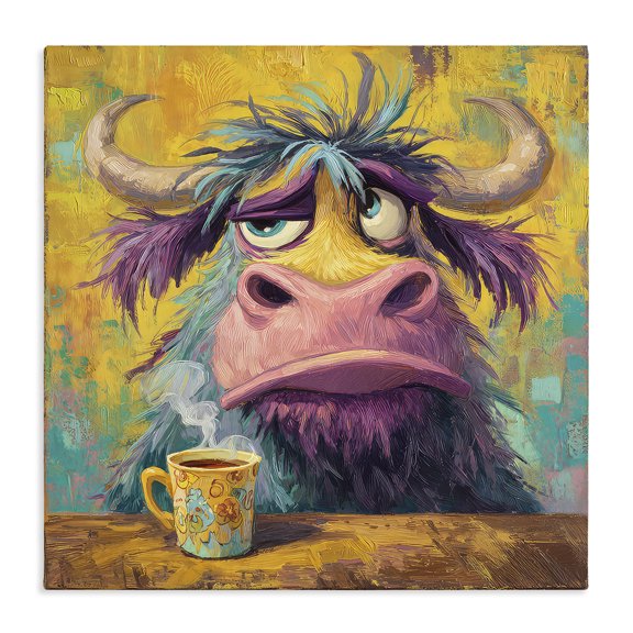 Stupell Industries Contemporary Grumpy Cow & Mug Canvas Art, 17 x 17, by The Wands Want