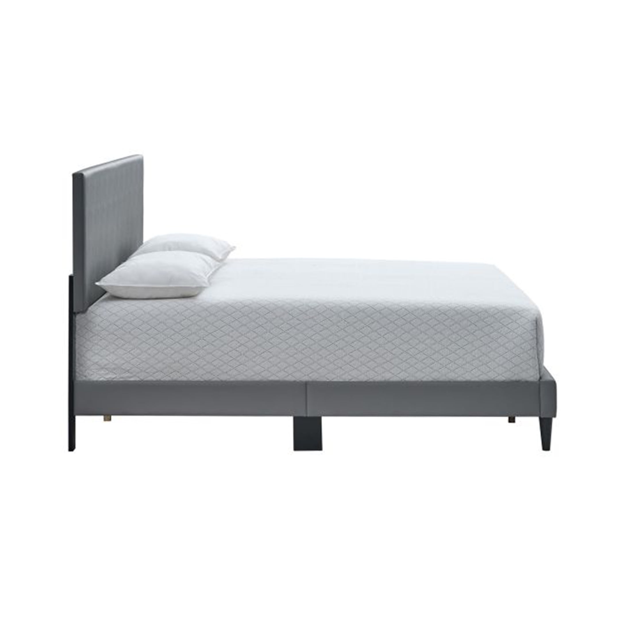 JERFIT Queen Upholstered Bed Frame with Adjustable Headboard, Modern Light Grey Faux Leather Platform Bed, No Box Spring Needed