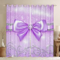 Manfei Princess Bow-tie Child Blackout Curtains Set of 2 (52x84 Each), Dreamy Cartoon Bowknot Window Curtains, Glitter Stars Print Curtains and Drapes, Curtains and Drapes Home Decor