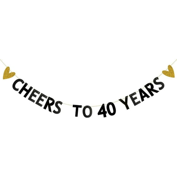 CHEERS TO 40 YEARS Banner for 40TH Wedding Anniversary Party Supplies 40 Years Old 40TH Birthday Party Decorations Supplies Pre-Strung Letters Black