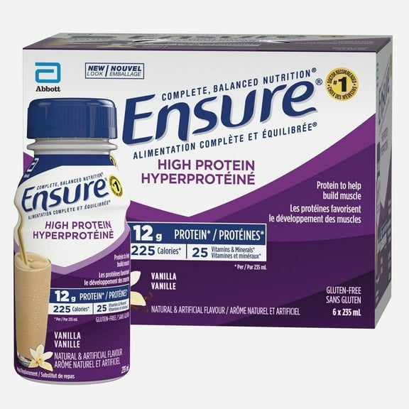 Ensure Hyperprotéiné 12 g, Substitut De Repas Protéiné Avec Des Protéines Pour Aider À La Formation Des Muscles, Vanille, 6 Bouteilles De 235 mL