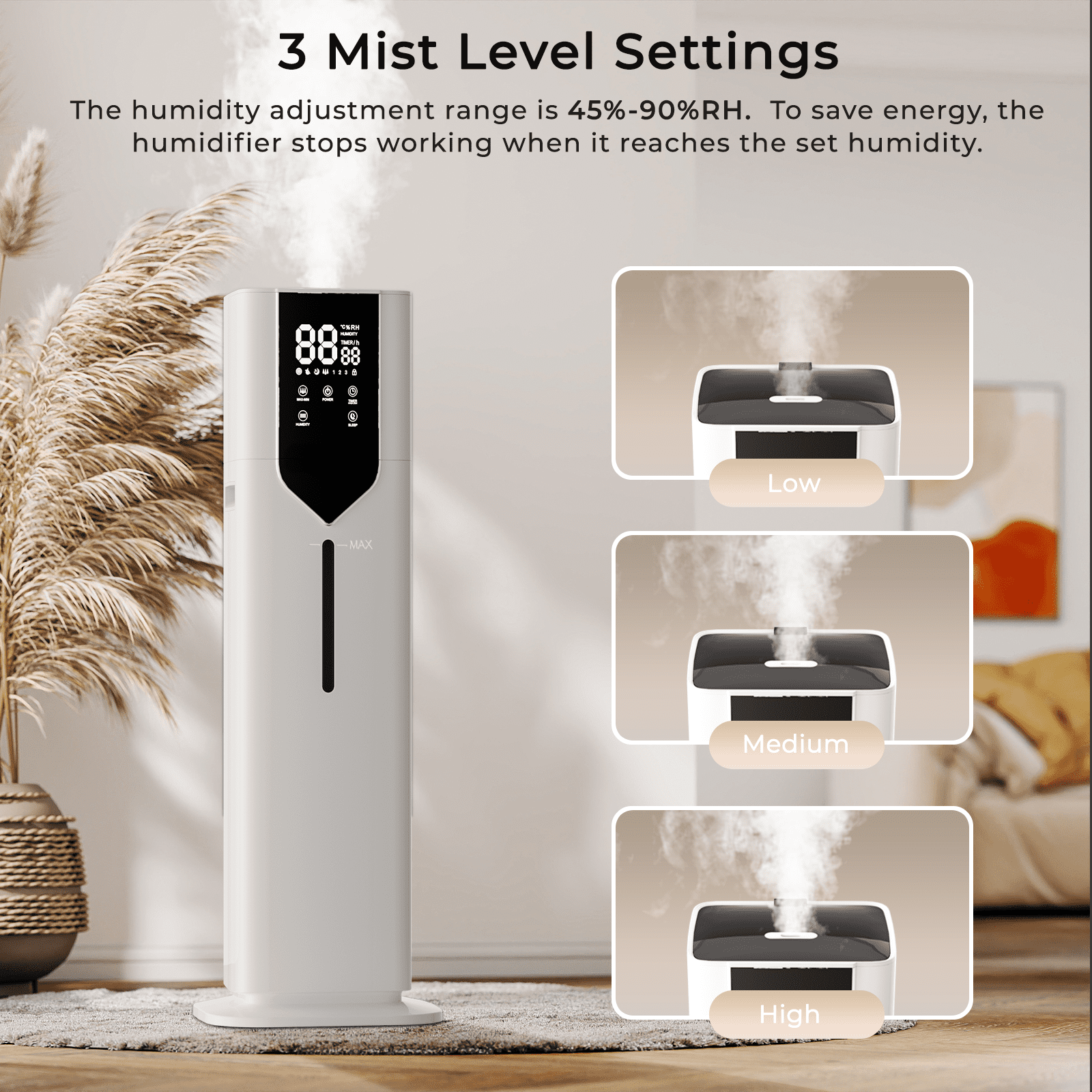 Rocyis 2.64gal/10L Humidifer Suitable for Large Room, 3-Speed Ultrasonic Cool Mist Humidifier with Remote Control, Timer, Sleep Mode, Essential Oil Diffuser