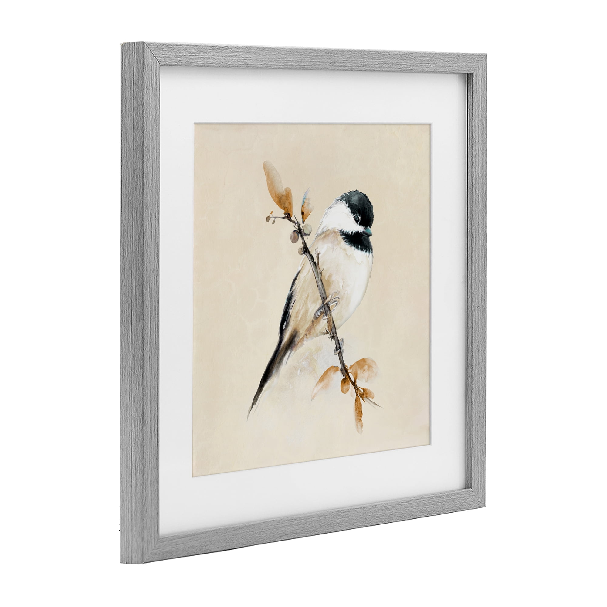 Stupell Industries Muted Watercolor Chickadee Gray Framed Print Under Glass, design by Diannart