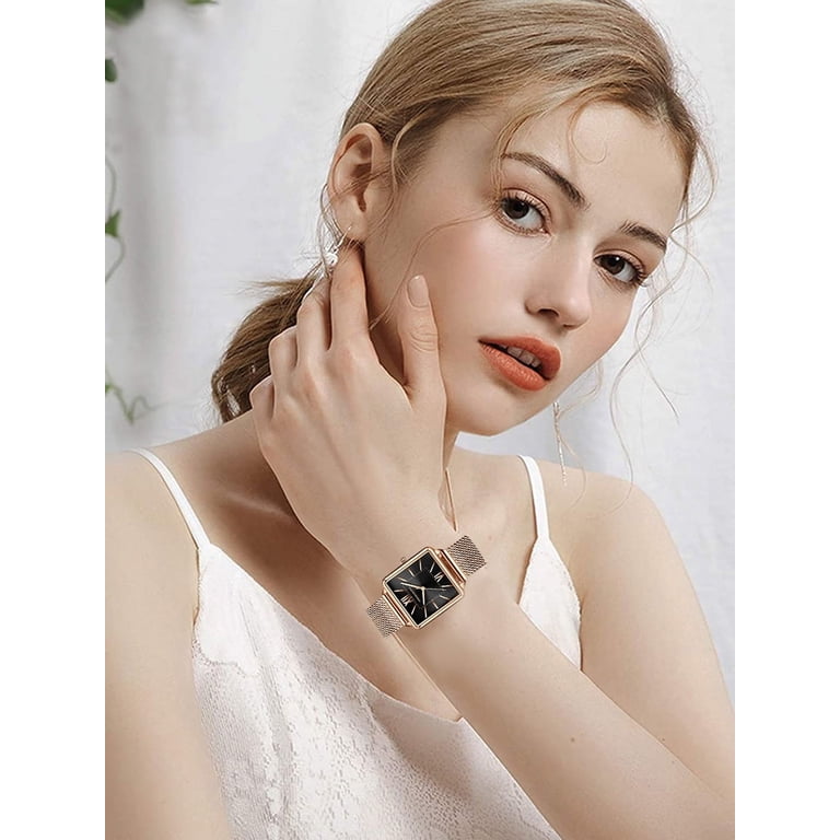 Women\'s Square Dress Watch Mesh Bracelet Stainless Steel Analog Quartz Rectangular Case Mesh Bracelet Watch | Anne Klein main image 3