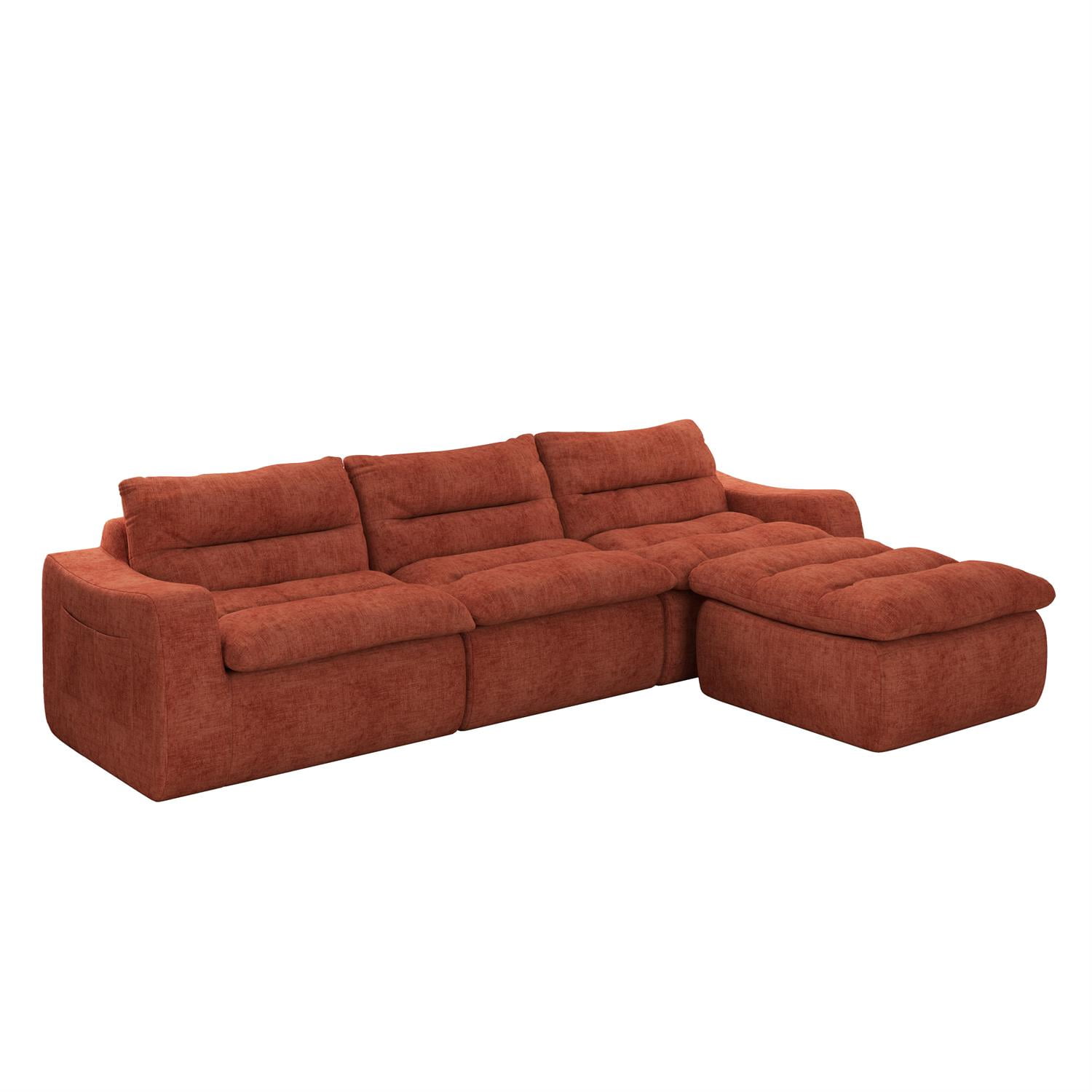 Demi Bonn 116" Modern L-Shaped Modular Sofa, Comfortable Beanbag Style, Stylish Lazy Couch for Living Rooms and Relaxation, Orange