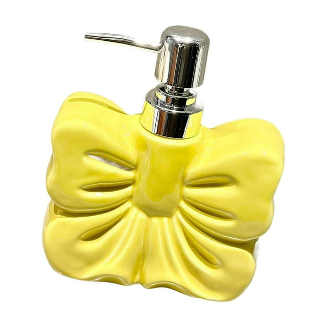 Dispensador de jabón de manos con forma de lazo, con bomba, recargable, bonito frasco de jabón de cerámica decorativo. Amarillo