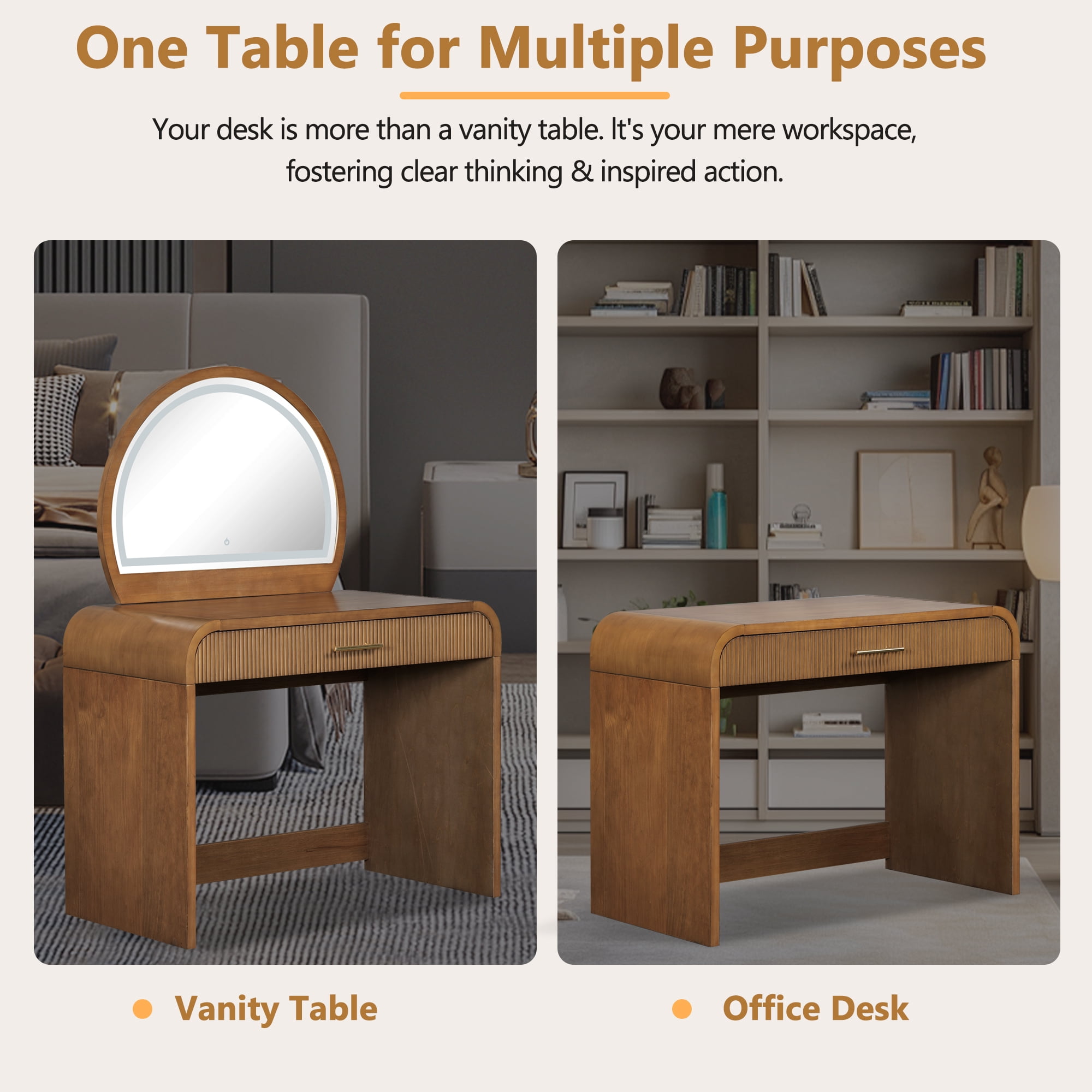Mintazer 39" Makeup Vanity Table with Touch Screen 3 Adjustable Lighted Mirror, Dressing Table with Drawer for Bedroom, Espresso