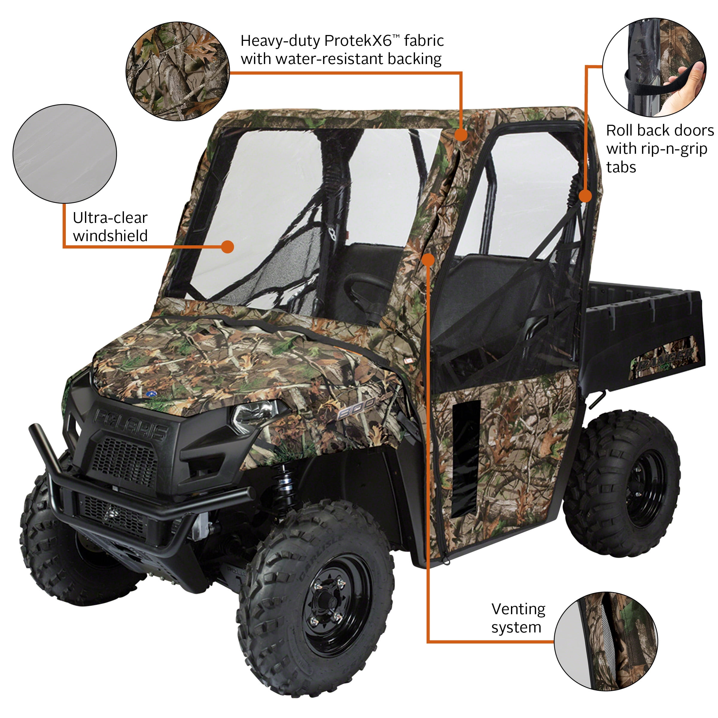 Classic Accessories QuadGear UTV Cab Enclosure, Fits Polaris® Ranger Mid-Size 400, 570 EFI, 800EFI, EV (2015 models and older), Camo