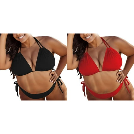(2-Pack) Kcodviy Solid Size Suit Push Swimsuits for Women 3 Cute Bikini Swimwear Padded Bathing Swim Suits with Shorts Womens Swimsuit Set Plus Swimsuit with Underwire Bra Up Swimwears Tankinis