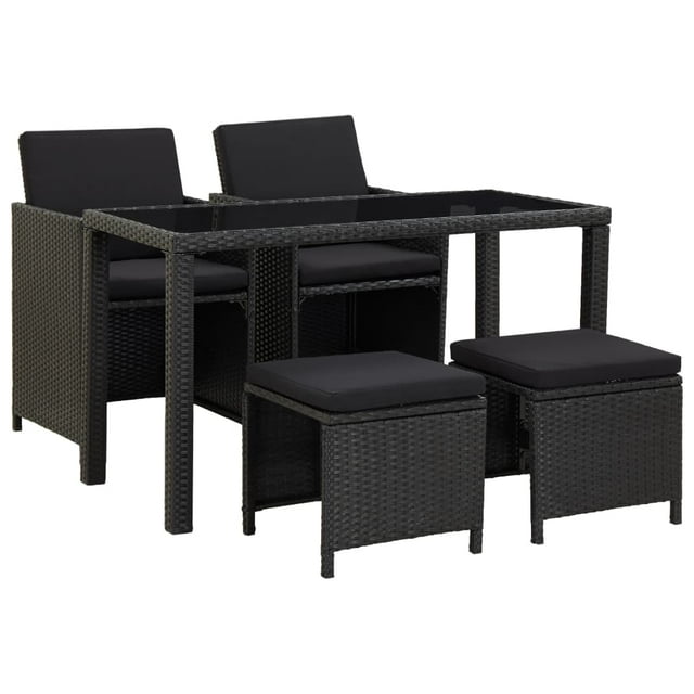 vidaXL Ensemble de Salle à Manger Extérieur 5 Pcs avec Coussins Poly Rotin Noir