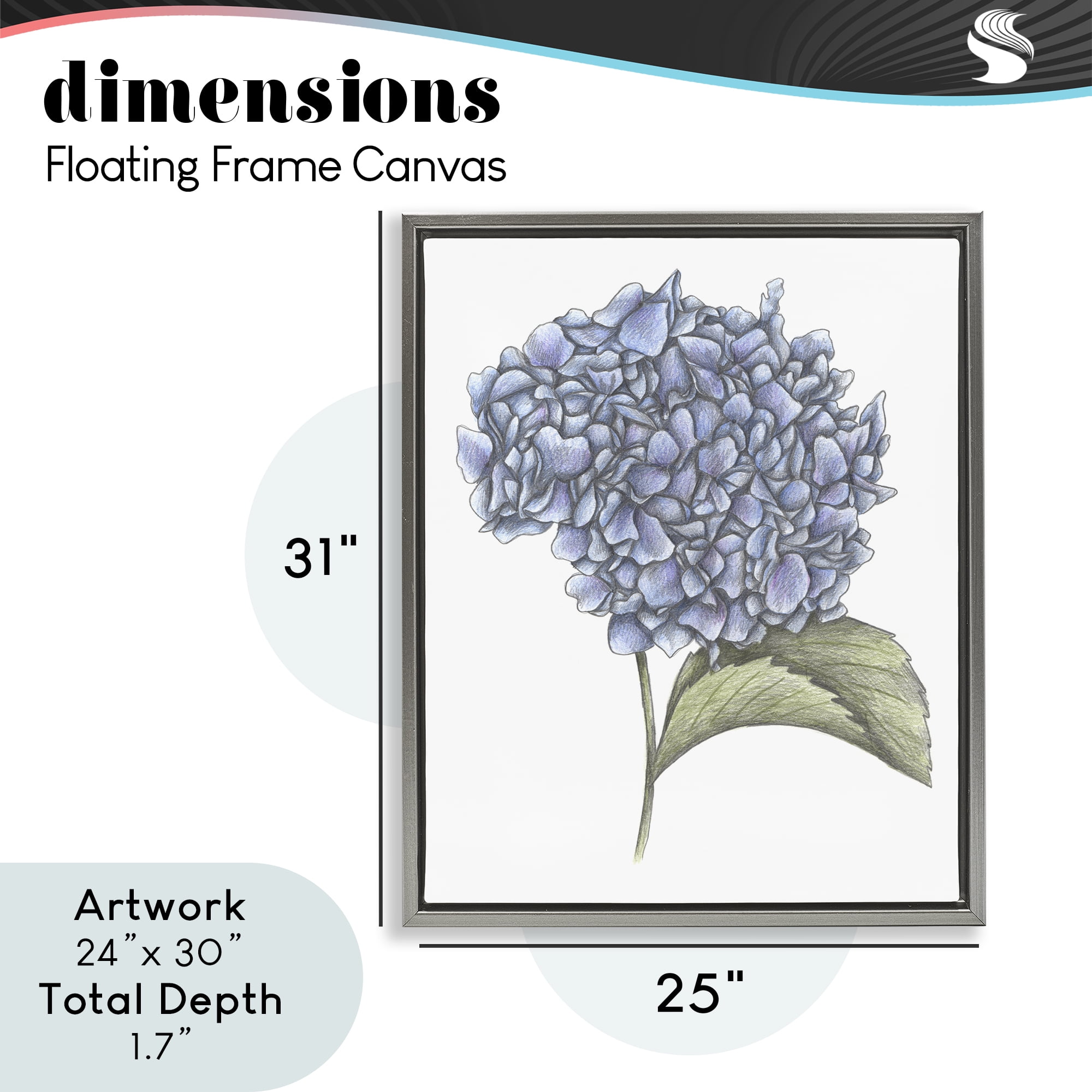 Hydrangea Sketch Blossom Gray Framed Floater Canvas Wall Art, design by Cecilia Battaini