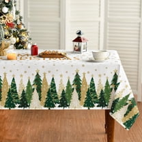 Christmas Tablecloth 60×84 Inch Rectangular, Winter Stars Trees White Washable Seasonal Table Cover for Party Picnic Dinner Decor