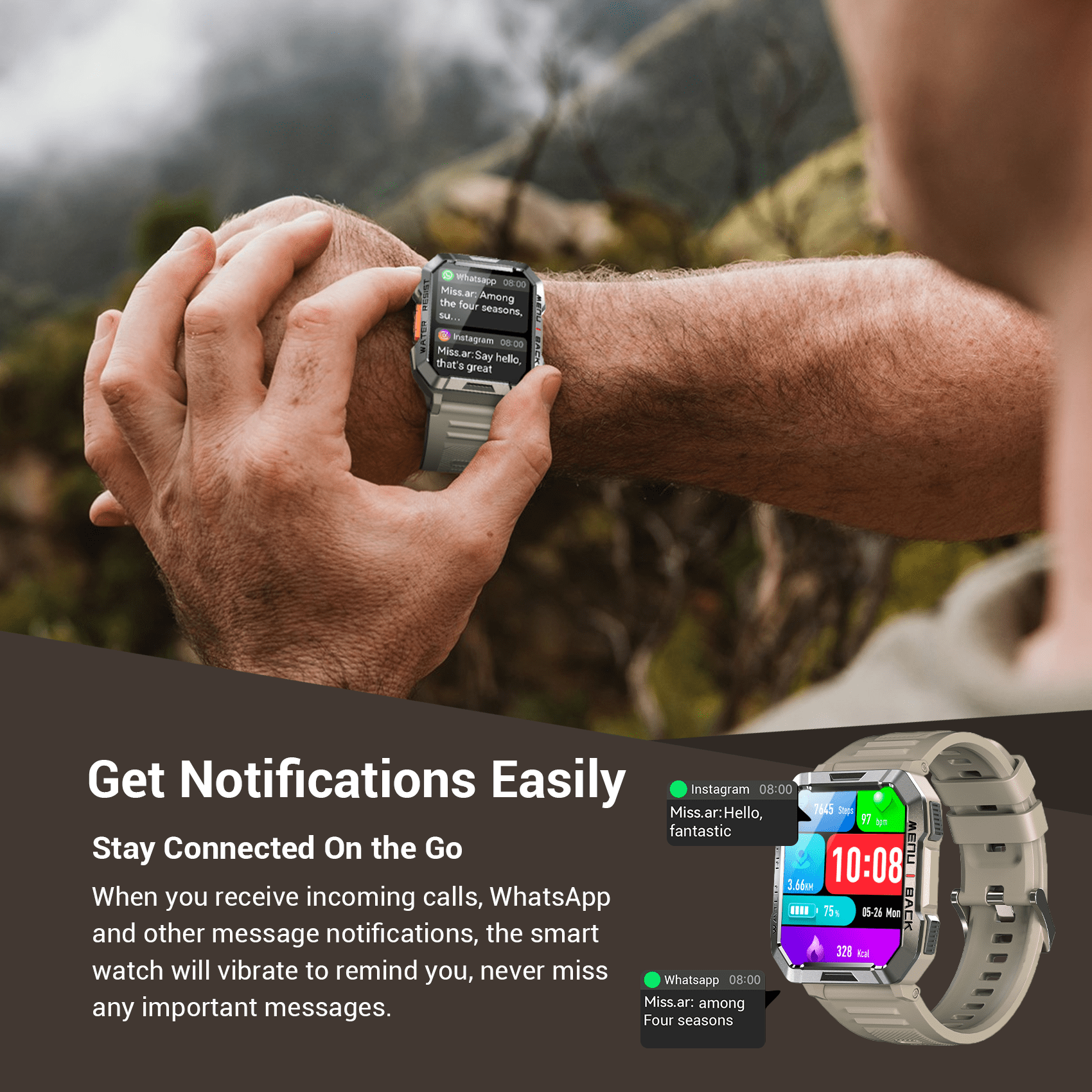 Blackview 2.01-inch Military Smartwatch for Men,Rugged Fitness Smart Watch fits for Android iPhone,Bluetooth(Answer/Make Calls)/Waterproof,Khaki