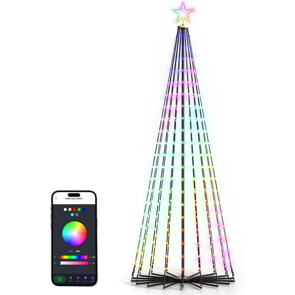 Christmas Cone Tree Lights, Music Sync,100 Scene Modes, 7.5ft 340 LEDs RGBIC Christmas Tree Lights with Smart App Control, IP67 Waterproof Outdoor String Lights for Christmas Decorations