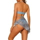 thumbnail image 3 of Conjuntos de bikini de 3 piezas para mujer, con anillo, tirantes fruncidos, trajes de baño sin tirantes con pareo y falda de playa, pequeño, azul claro, 3 of 5