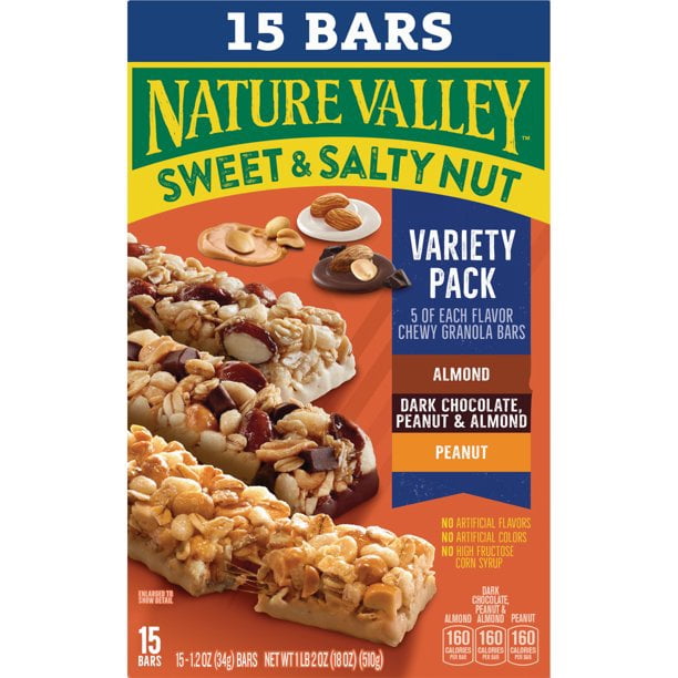 Nature Valley Granola Bars, Sweet and Salty Nut, Variety Pack, 15 Bars, 18 OZ - Pack of 3