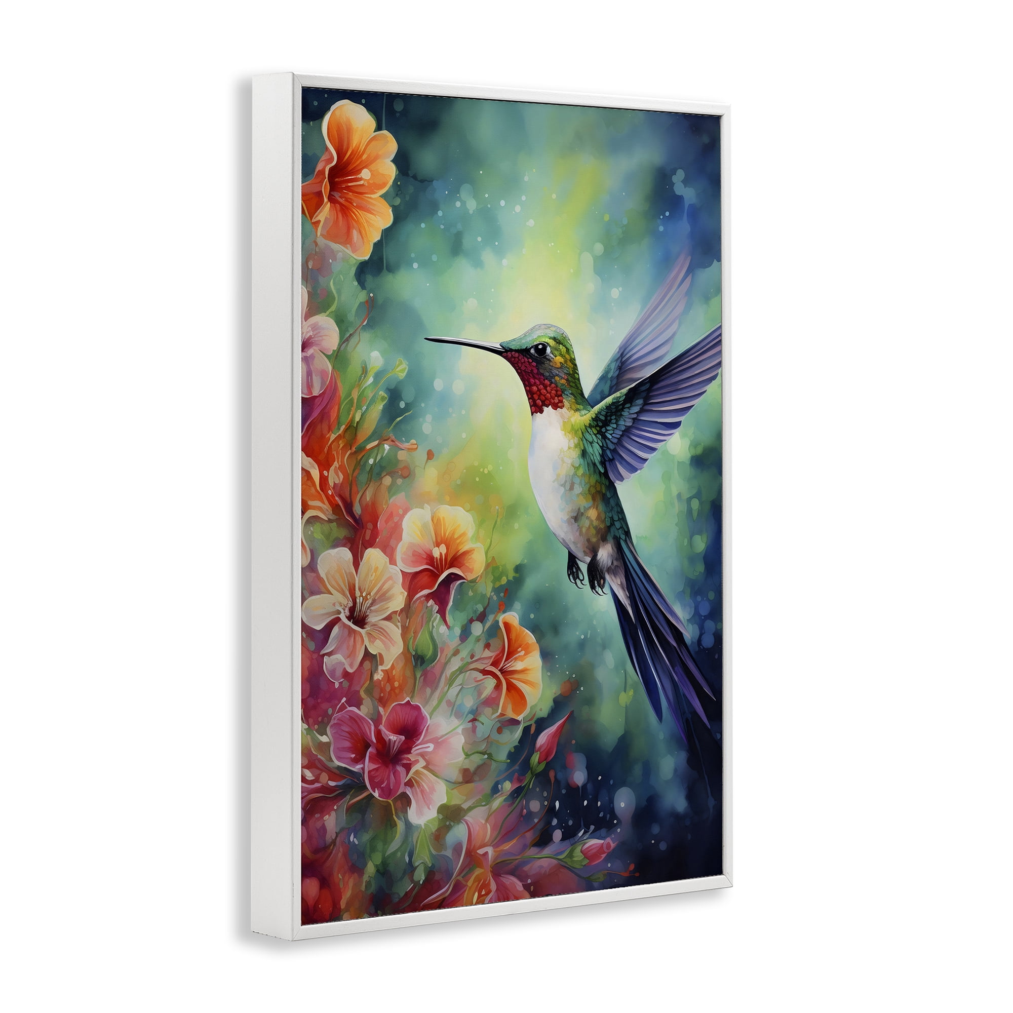 Stupell Industries Fluttering Hummingbird & Radiant Blossoms White Framed Giclee Art, design by Creative Studio