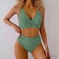 thumbnail image 2 of Daznico High Waisted Bikini Set, V Neck Twist Front Two Piece Swimsuit, Solid Color Bathing Suit for Beach Pool,M, 2 of 9