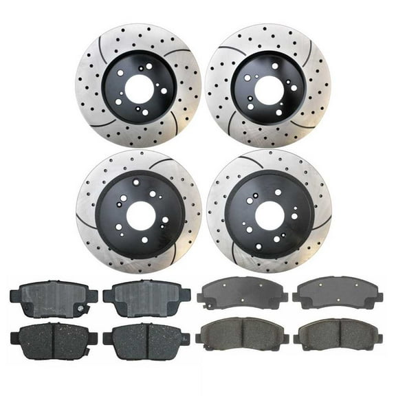 AutoShack Front and Rear Drilled Slotted Brake Rotors Black and Ceramic Pads Kit Replacement for 2006 2007 2008 2009 2010 2011 2012 2013 2014 Honda Ridgeline 3.5L V6 AWD SCD1102PR41400