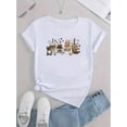 thumbnail image 2 of Camiseta estampada con cachorro y té de leche para mujer. Camiseta informal de manga corta con cuello redondo, algodón elástico, lavable a máquina. Ideal para verano y deportes de ocio., 2 of 6
